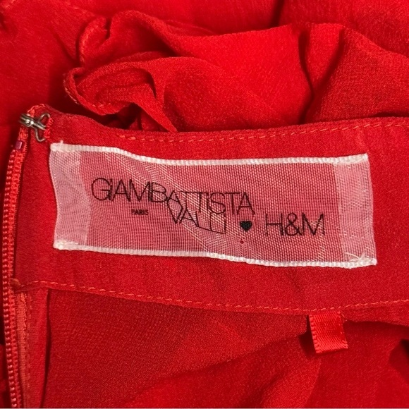 GiAMBATTiSTA VALLi x HM Red Silk Chiffon Blouse Sheer Cascade Ruffle Long Sleeve - Picture 9 of 10